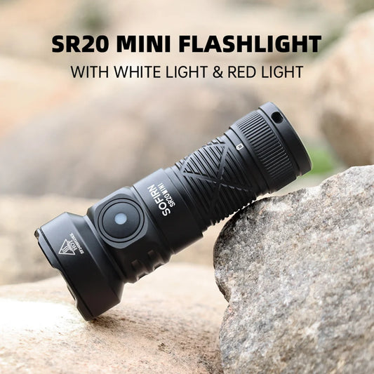 Sofirn SR20 MINI 18350 USB C Rechargeable Flashlight 1200lm Powerful EDC Torch CSP2323 LED Light 5700K White and Red Light