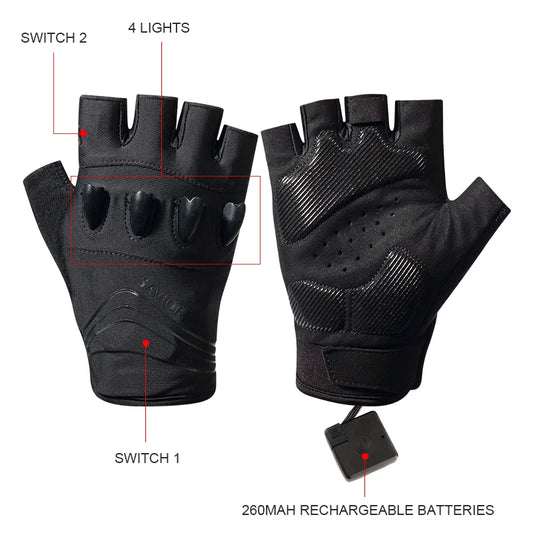 DAYWOLF Led Gloves Mountain Hiking Cycling Fishing Outdoor Night Sports Anti Slip Lighting Touch Screen Half Finger Men Green