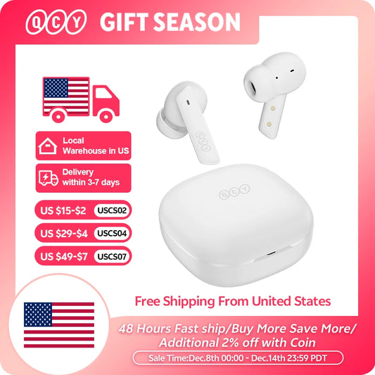 QCY HT05 ANC Wireless Earphone 40dB Noise Cancelling Bluetooth 5.2 Headphone 6 Mic ENC HD Call TWS Earbuds Transparency Mode