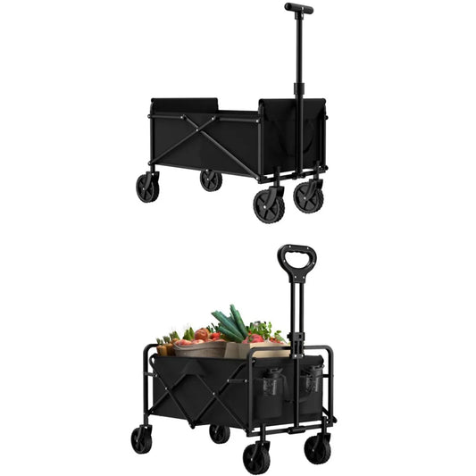 4-Wheel Foldable Garden Handcart | Heavy-Duty Cargo Transport w/ One-Hand Carry | Portable Foldable Design for Easy Storage