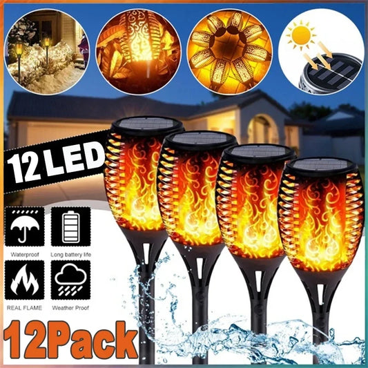 Solar Flame Torch Lights With Flickering LED For Outdoor Garden
