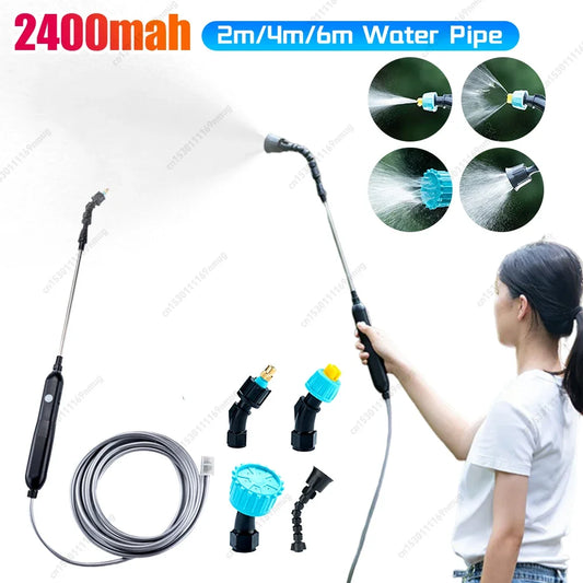 Portable Electric Gardening Sprayer Irrigation Tool USB 2400mah Rechargeable Telescopic Handle with 2/4 Nozzles for Yard Plant