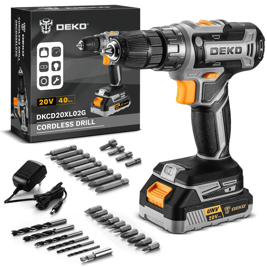 DEKO 20V Women's Cordless Drill with Battery and Charger 20V Drill Driver Kit Suitable for Woodworking Household Tools